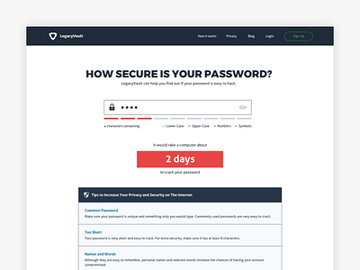 LegacyVault - Password Strength check meter password security simple strength ui ux