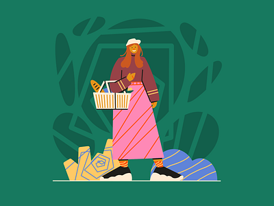 Woman with grocery basket 2d art graphic design illustration procreate