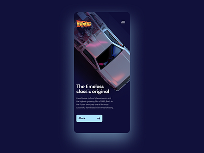 Back to the future 80s app backtothefuture blue car card color delorean design inspire mobile mobile ui movie neon purple retro site ui ux vaporwave