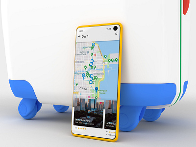 Google Trips 3d app blue card color colors design google material mobile suitcase texture travel trip ui ux