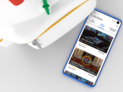 Google Trips 3d app backpack blue card color design google google design inspire mobile model site texture ui ux