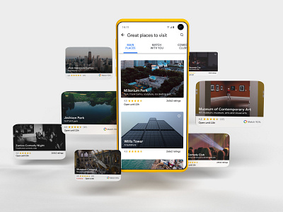 Google Trips 3d app canada card cards ui chicago design google inspire mobile trip ui usa ux