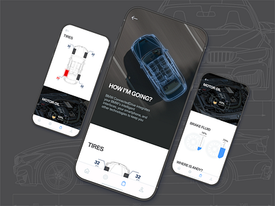 BMW diagnostic app blueprint bmw car card color design home illustration inspire mobile motor motor oil tires ui ux