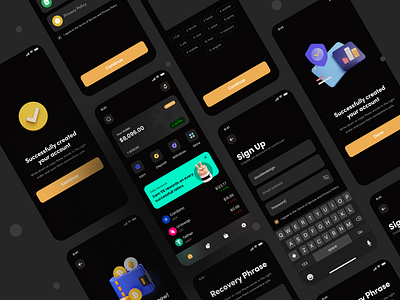 Cryptocurrency wallet app design - HekaCoin app design banking binance bitcoin blockchain cryptocurrency doge ethereum exchange expense app finance app home mobile app nft onboarding sign up successful uiux wallet app