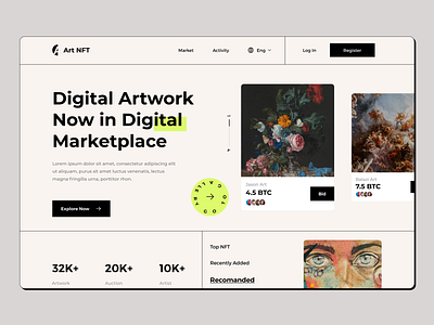 NFT Marketplace design concept - ArtNFT app design bitcoin blockchain clean design cryptocurrency home page landing page mobile app nft nft art nft marketplace uiux web design website website design