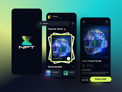 NFT Marketplace app, Mobile app design - NFTart app design auction bitcoin cryptocurrency home marketplace mobile app nft nft marketplace nftart ui uiux uiux design