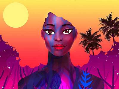 Sunshine Forest animation forest girl illustration palm sun tree woman
