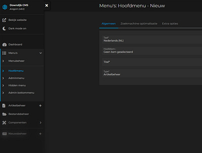 Downdijk CMS Aragorn (v8.0) dark mode ui design bootstrap 5 cms design ui webdesign