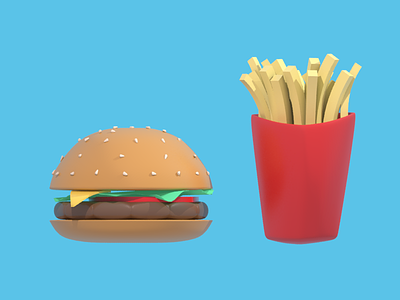 burger and fries 3d 3ds max burger food fries