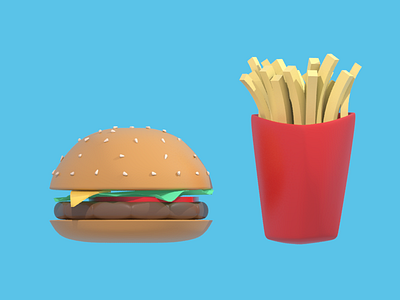 burger and fries 3d 3ds max burger food fries