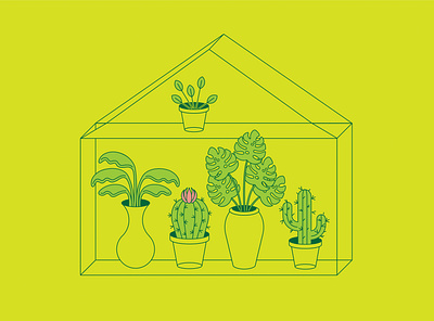 green house design graphic design green house greenery houseplant illustration monochromatic plants thick lines