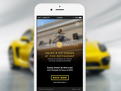 Porsche VIP Dinner clean dinner iphone menu mobile modern porsche responsive vertical vip website