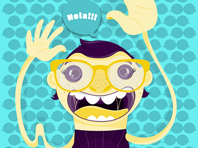 Hola!!! cartoon character complementary flat glasses illustration portrait vector