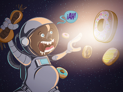 Astrodonut 90s astronaut candy cartoon character chocolat donut illustration illustrator space stars vector