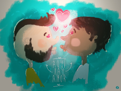 Aqui Hay Amor cartoon clean couple creative design designer illustration illustrator love personal valentines