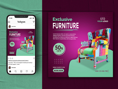 Exclusive Furniture Social Media Banner & Instagram Post.