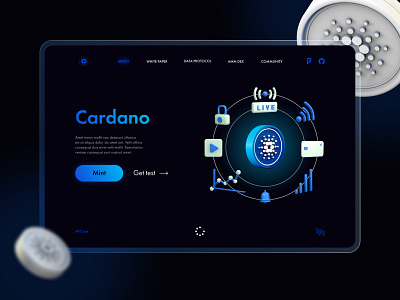 Blockchain platform "Cardano" Home Page 3d black blockchain blue branding cardano home page nft ui ux web design