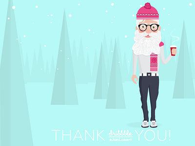 Dribbble Hipster Santa debut dribbble first shot holiday illustration invitation santa starbucks thank you