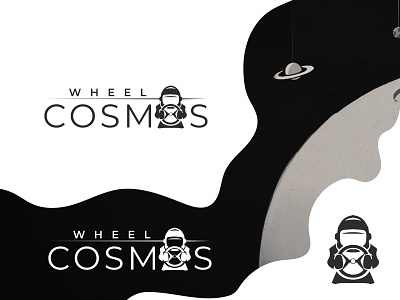 Sim racing publisher Logo '' WHEEL COSMOS'' app app logo astronaut astronaut logo branding cosmos cosmos logo design icon illustration logo modern logo sim racing space space logo wheel wheel cosmos