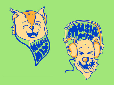 MusicMix animals cat dog earphones fun headphones illustration illustrator music
