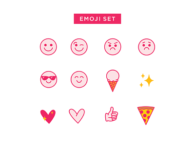 Emoji Set emoji emoticon flat design heart ice cream icon iconography pizza star