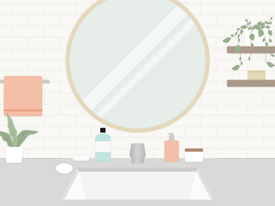 Bathroom Illustration bathroom illustration mirror plants sink