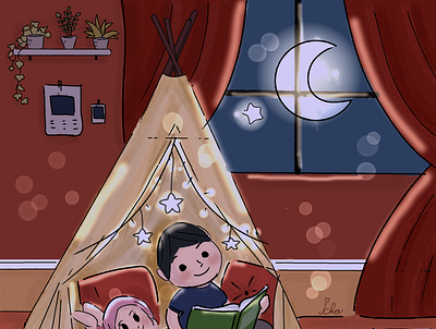 Bedtime Stories bedtime design illustration kids night room stories style tent