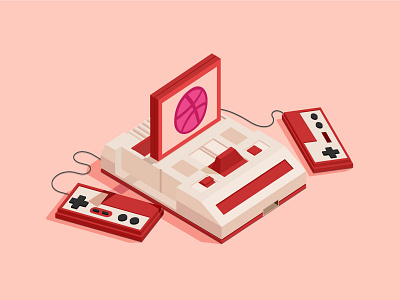 First Shot console dribbble family computer first shot game handle illustration invite nintendo pink thanks