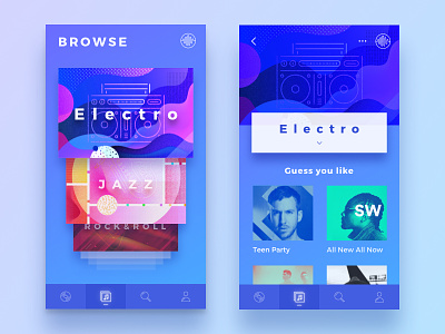Music App #3 album app browse card collection electrophonic jazz list music player spotify ui