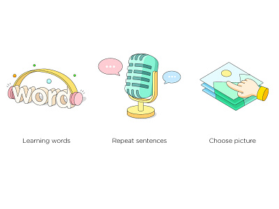 A set of illustrations bubble headset illustration image micphone picture sound vector voice word