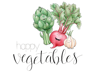 Happy Veggies creative market cute hand lettering happy illustration ink kidlit lettering modern calligraphy vegetables watercolor