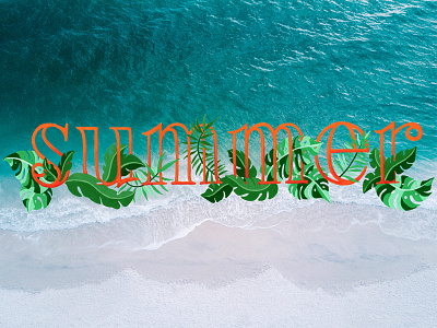 Summer gouache leaves lettering summer tropical