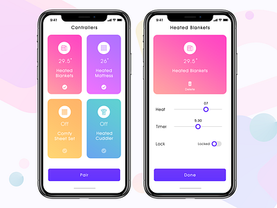 Thermostate controller app UI apple design gradients iphone iphonex pairing ui ui design ux