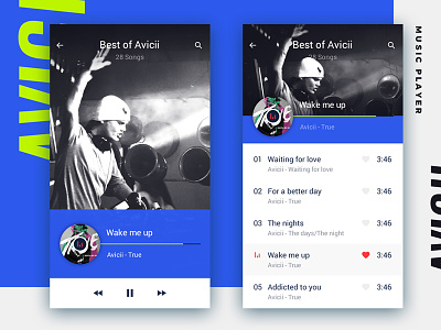 Music player app blue flat minimal music player seeer simple ui user interface white