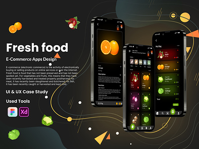 Fresh Food E-Commerce Apps UI UX Design branding colorful corporate cryptocurrency design e-commerce food fresh graphic design illustration logo minimal modern nft typography ui uiux ux web website