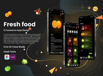 Fresh Food E-Commerce Apps UI UX Design branding colorful corporate cryptocurrency design e commerce food fresh graphic design illustration logo minimal modern nft typography ui uiux ux web website