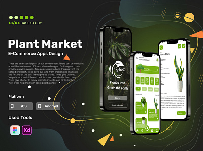 Plant Market E-Commerce Apps UI/UX CASE STUDY apps bitcoin colorful cryptocurrency e commerce minimal modern plant tree ui ui design ui ux case study user experience user interface ux ux design web design website wix wordpress