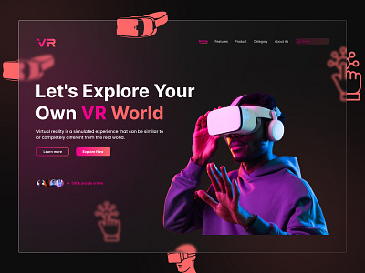Virtual Reality (VR) Website UI Design ai ar artificial intelligence augmented reality dark design future home page landing page modern oculus product design tech ui uiux unique selling point ux vr web design website design