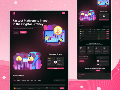 Cryptocurrency Trading And Exchange Website Home Page Design app bitcoin blockchain crypto art crypto wallet crypto website cryptocurrency dark design ethereum graphic design icon landing page minimal minimalist nft red ui ux web