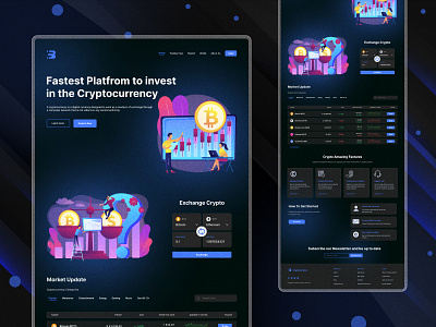 Cryptocurrency Trading And Exchange Website Home Page UI Design app bitcoin blockchain blue crypto art crypto wallet crypto website dark design ethereum graphic design icon landing page minimal minimalist nft red ui ux web