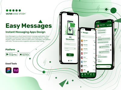Easy Messages Apps UI UX Case Study android studio app case chat chatbot design flutter login messages mobile app modern partner social app social network study telegram ui ux web whatsapp