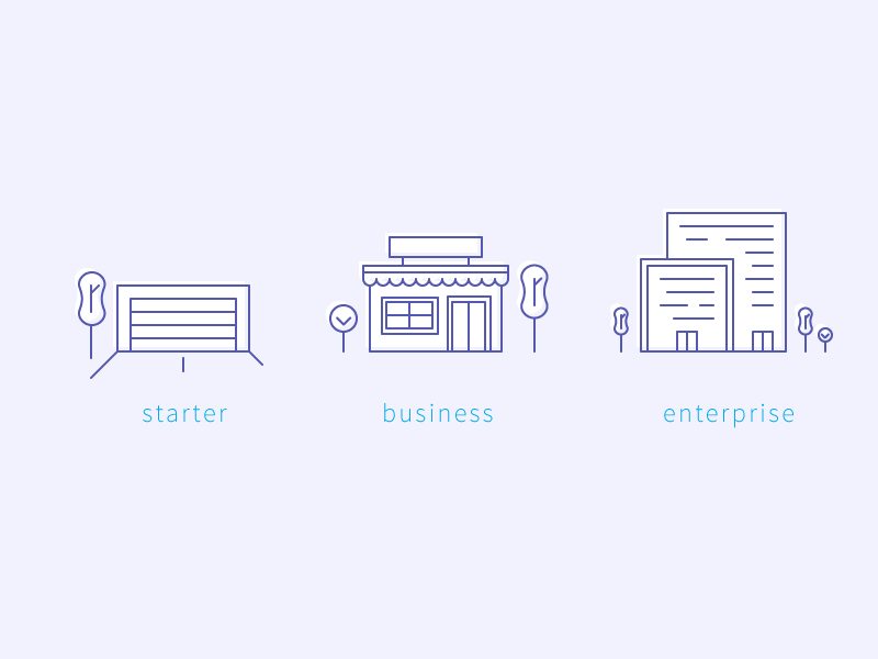 What size is your business? line art startup business corporate shop garage buildings icons