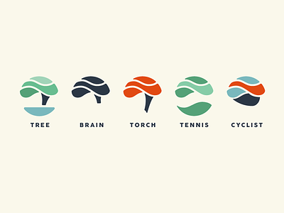 They said it would be fun. brain branding curvy cyclist icon logo logomark tennis torch tree