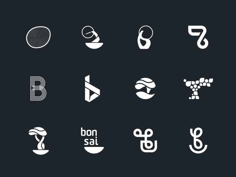 Bonsai Explorations concepts ideas letter b rejected rejects explorations solid white black identity branding tree bonsai logomark symbol icon mark logos logo