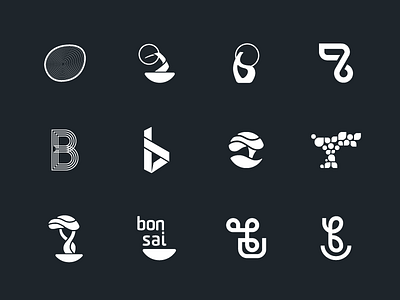 Bonsai Explorations black bonsai branding concepts explorations icon ideas identity letter b logo logomark logos mark rejected rejects solid symbol tree white