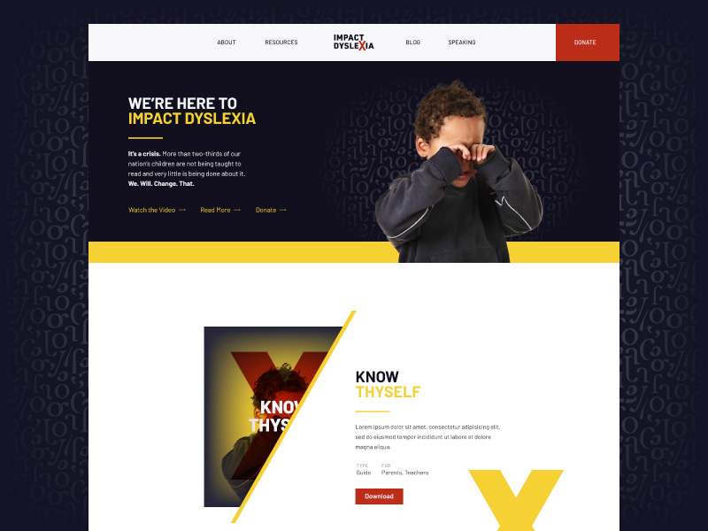 Impact Dyslexia Homepage yellow marketing disability brand black hero homepage website branding dyslexia