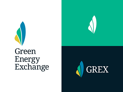 GEX Logo — Round 1 blades blue branding energy environment green green energy growth icon logo logomark organic serif turbine yellow