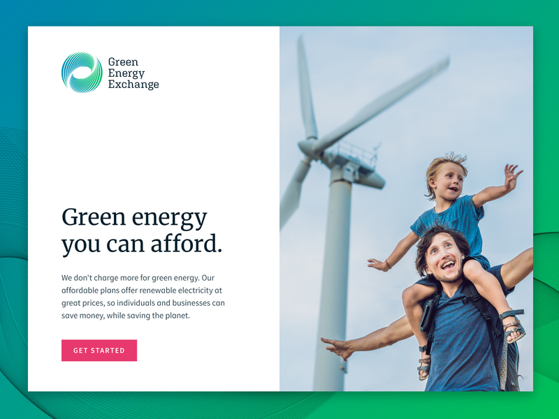 Green Energy Exchange Hero blue branding energy flowing green hero homepage hurricane turbine water waves website wind