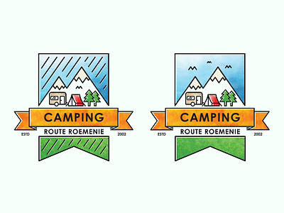 Camping Route Roemenie artwork camping caravan illustration logo mountains outdoor tent traveling