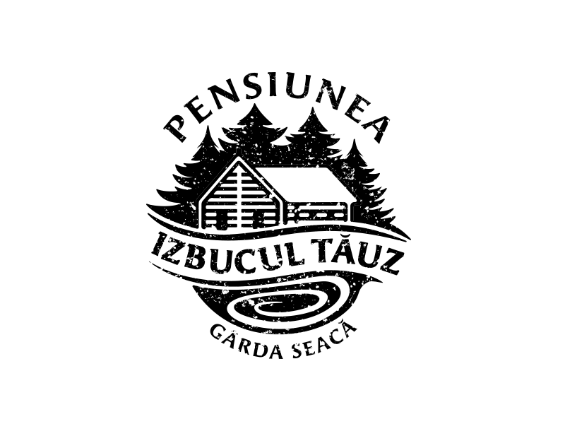 Cabin Accommodation Logo Black wood nature mountains logo illustration green forest cabin agrotourism accommodation